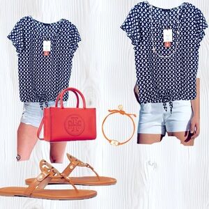 New with tags West Kei front tie navy print blouse